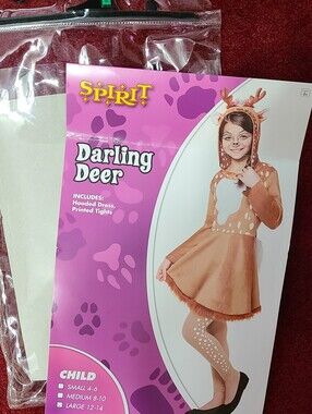 Spirit Darling Deer Kids Costume - Brown Hooded Dress & Printed Tights